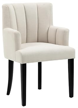 MY Furniture single Hatfield Dining carver Chair -Calico beige linen feel fabric - elegant classic design - comfortable solid chair- dressing table chair -timeless designer chair