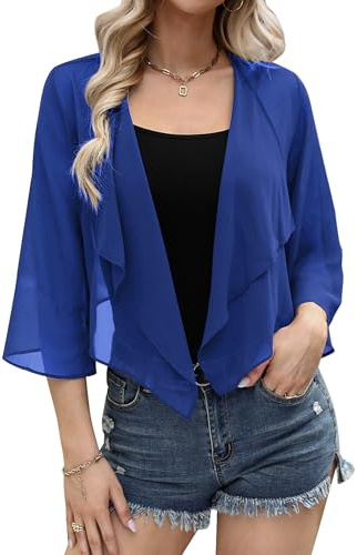 Aottori Coprispalle Donna Maniche 3/4 Chiffon Bolero Corto | Elegante, Cardigan Estivo, Shrug Trasparente Leggero, Casual, per Matrimonio Cerimonia Festiva