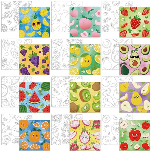 Lot de 12 toiles pré-dessinées à peindre, 20,1 x 20,1 cm sur le thème des fruits et du paysage pour enfants, tableaux de peinture pour débutants, étudiants, cadeaux de fête
