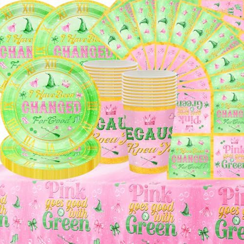 Stoviglie magiche rosa e verde, per feste di compleanno per bambini, composto da piatti di carta, bicchieri di carta, tovaglioli di carta e tovaglie, adatte per feste di compleanno per 20 persone