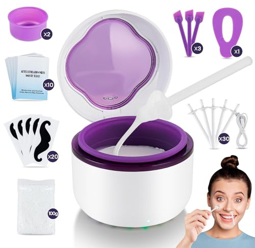foreverlily Nose Wax Kit for Men and Women, 40g Capacity Wax Warmer Kit with Anti-Loss Lid, Nose Hair Removal with 100g Wax, Reusable Silicone Tools & Constant Temperature, Painless and Quick (Purple)