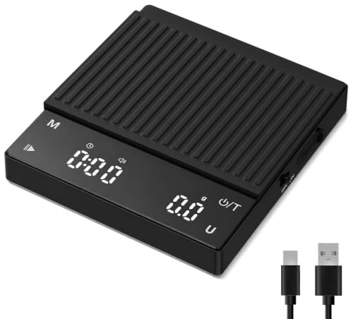 Diyife Mini Balance à Café Rechargeable Avec Minuterie,0.1G Haute Précision | 2Kg Échelle de Café, Balances de Cuisine, 6 Unité, Balance à Expresso, Minuterie Manuelle/Automatique, Lcd Rétroéclairé