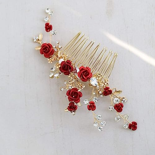 Hochzeitshaarschmuck für Damen, Haarnadeln, Mode, rote Rose, Haarkamm für Damen, Haarkamm, handgefertigte Accessoires, Hochzeitsschmuck