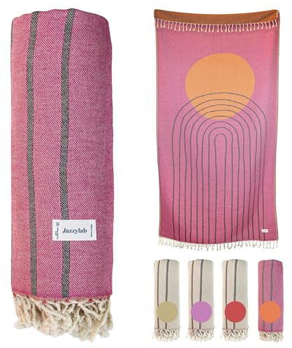 AREN Hamamtuch Pestemal | 100% Baumwolle | Handgewebt im Jacquard-Stil | Bade-, Sauna-, Strand- & Liegetuch im orientalischen Look | Naturfarben & handgeknotete Fransen | 100x200 cm, AREN-Orange