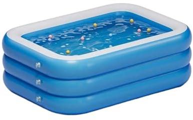 LCKKJHG Aufblasbare Pools Aufblasbarer quadratischer Pool für Familien mit einzelnem Boden, erhöht und verstärkt, drei Ringe, Blau und Weiß, große Pools für zu Hause (S)