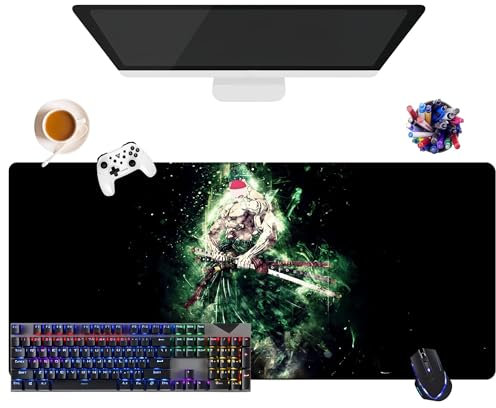 Tapis de Souris Anime One Zoro Piece | Tapis de Souris Lavable Géant XL (35.4 × 15.7 × 0.12) | Prise Antidérapante + Bordures Renforcées | Surface Durable pour Jeux, Bureau et Maison
