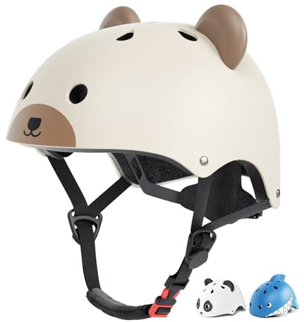 XJD Fahrradhelm Kinder,Helm Kinder 1 2 3-8 Jahre Jungen Mädchen,Verstellbarer Sicherheitshelm,Helm mit Tiermuster,Kinderhelm für Fahrrad Skaterhelm Roller Scooter(46-50cm) Bär