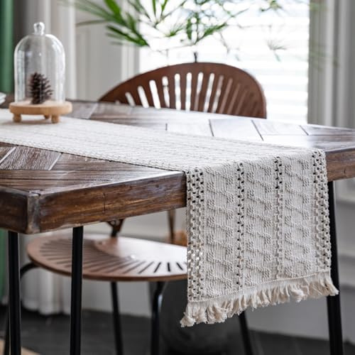 Tischläufer Weihnachten Tischdeko Weihnachtsdeko Tisch Christmas Decorations Boho Deko Weihnachtstischläufer mit Quasten Tischdecke für Küche Party Geburtstag Hochzeit Dekor (Beige, 30x180cm)