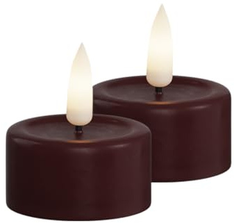Deluxe Homeart Flammenloses LED-Teelicht-Set für den Innenbereich, mit Real Flame™-Technologie, batteriebetriebene Kerze (Bourgogne)