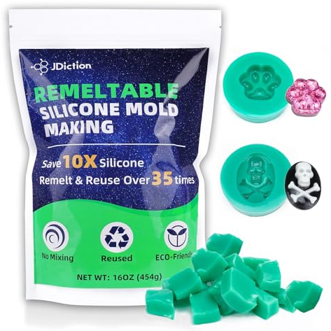 JDiction Remeltable Silicone Mould Making Kit, 35X Reusable Silicone Rubber without Mix, Non-Toxic, Odorless, Reusable Silicon Maker for Resin, Epoxy, Plaster, Soap, Candle Mold, Small Crafts-16oz
