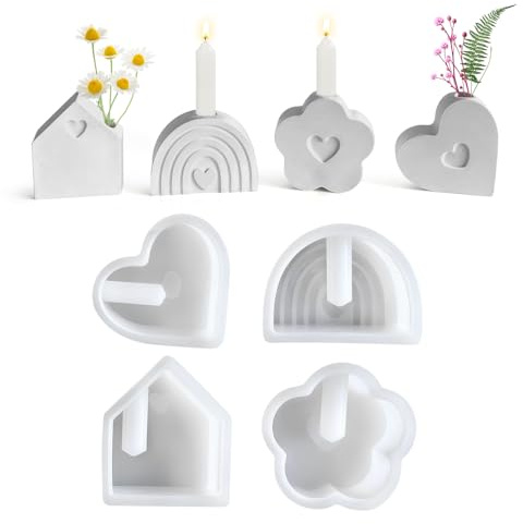 4 Stück Silikonformen Gießformen Kerzenhalter, Silikonform Kerzenhalter, Gießform Weihnachten, Kerzenformen, Gipsformen Seifenformen für Stabkerzen Teelichthalter Blumenarrangement