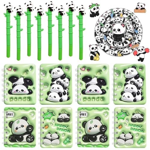Eymobad 66 Stück Panda Schreibwaren Set,Panda Party Mitgebsel,8 Mini Spirale Notizblock,8 Cartoon Neutraler Stift,50panda Themen Aufkleber,Pandaschule Bürobedarf,Für Mädchen Jungen