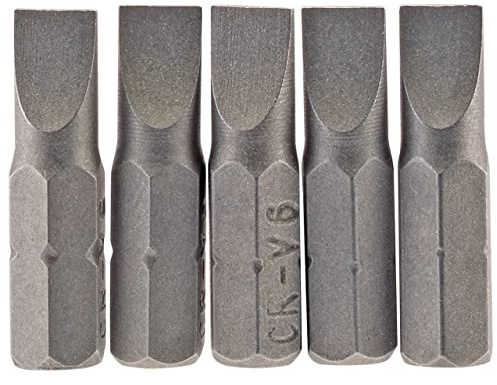Draper 64011 6mm 1/4 Hex Plain Slot Insert Bit 25mm Long (5 Piece)