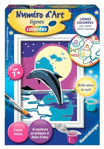 Ravensburger – Numéro d’Art Format 8x12cm – Clair de Lune – Loisir créatif dès 7 Ans - Kit de Peinture par numéros – avec Peinture phosphorescente – Activité détente et créative – 29614 – français