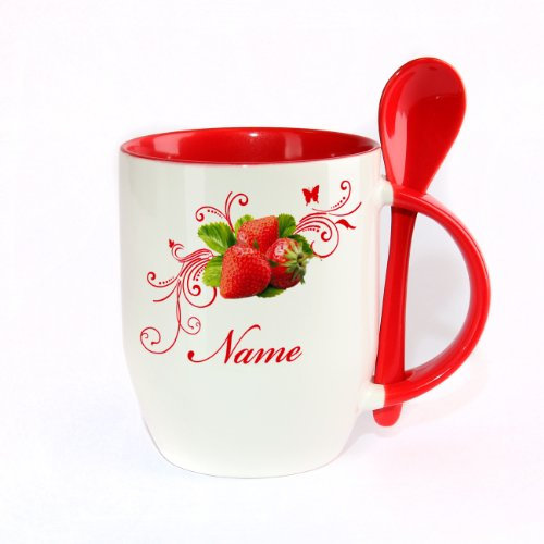 Herz & Heim® Löffeltasse - Erdbeere - mit Wunschnamen