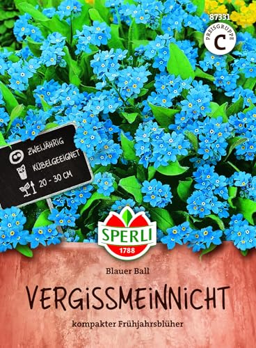 Sperli Vergissmeinnichtsamen Blauer Ball 87331, Sommerblumensaat | Blaue Frühlingsblüten, für Beet, Balkonkasten, Einfassungen und Grab, frühe Blüte im Folgejahr, 1 Portion