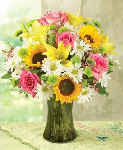 Luxury Large Fresh Pink Roses Sunflowers Lilies Daisies Bouquet - Perfect for any occasion - UK mainland delivery Only