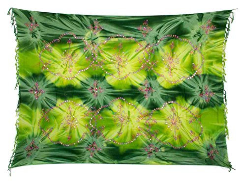 Ciffre Sarong Pareo Wickelrock Strandtuch Lunghi Dhoti Tuch Schal Pailletten Grün