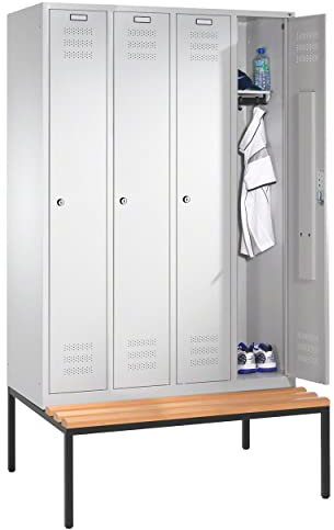 Umkleideschrank Spind Spindschrank Schließfach mit Bank und 4 Abteilen á 30 cm