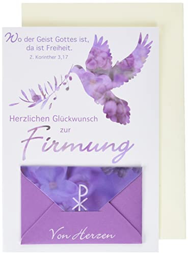 Perleberg Karte zur Firmung - Lifestyle Collection - Lila Tauben Motiv - Grußkarten modern mit passendem Umschlag - Geschenk Firmung - Karten zur Firmung in 11,6 x 16,6 cm
