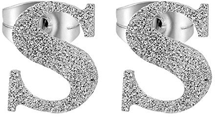 JewelryWe Schmuck Damen Ohrringe, Edelstahl, Namen Alphabet Buchstabe S Charms Ohrstecker, Silber