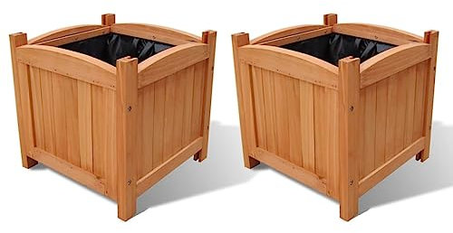 vidaXL Juego de 2 macetas cuadradas de madera elevadas para jardín al aire libre, macetero para plantas y verduras, balcón, patio trasero