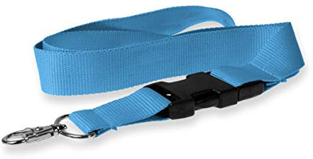 Kandinsky Schlüsselbänder Lanyards unbedruckt, Hellblau (blau), mit Verschluss und Steckverschluss, 25 mm Breite (25 Stück)