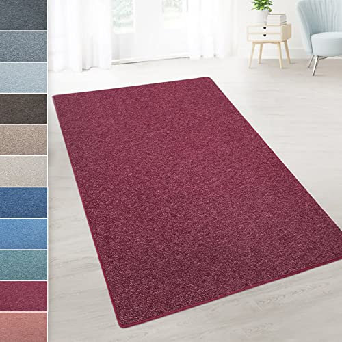casa pura Teppich Läufer London - Meterware - Teppichläufer für Wohnzimmer, Flur, Küche - Flacher Schlingenflor (Weinrot - 66x100 cm)