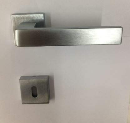 effedielle MANIGLIA PER PORTA MOD. SPIGOLA IN MARITECH CROMATO SATINATO, FORO PATENT, COMPLETA PER UNA PORTA DENTRO+FUORI, ROSETTA QUADRA mm45X45 CON MOLLA DI RITORNO