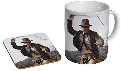 Indiana Jones Harrison Ford Whip Ceramic Coffee Mug + Coaster Gift Set …