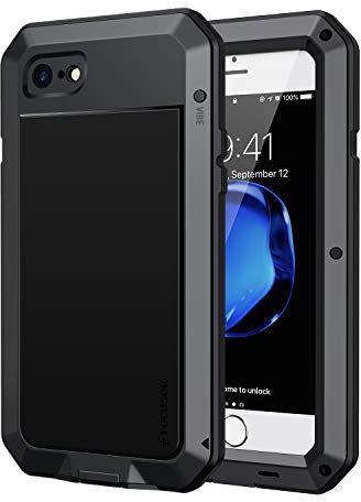 Focusor iPhone SE 2020 Case, Heavy Duty Shockproof Tough Armour Metal Case with Built-in Screen Protector, 360 Full Body Protective Cover for iPhone 7/8, Dust Proof Design -Black
