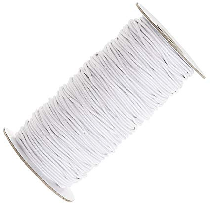 WedDecor 2mm (1/12 Inch) Elastic Round Heavy Stretch Sewing Bands for Garment Skirt, Trouser Art and Craft Waistband Elastic Cord for Bracelet Making, Clothing, Dress Making, White, 150 Metres
