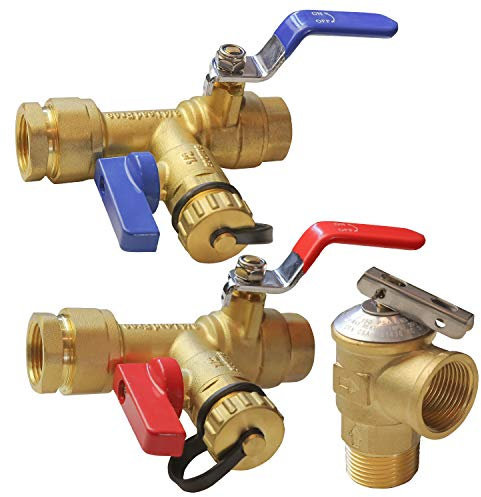 Hourleey 3/4 Zoll IPS Isolator Durchlauferhitzer Service Ventil Kit mit Druckentlastungsventil, sauberes Messing