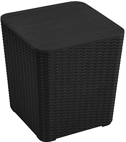YITAHOME Mesas de Café de Exterior con Almacenamiento Extra Mesa Auxiliar de Ratán de 43 litros para La Decoración del Patio, Cojines (Negro)