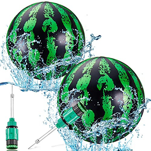 Bola de piscina de 2 piezas, 15.5 cm llena de bola con agua con adaptador de manguera para pasar bajo el agua regateando, buceo, juegos de piscina para adolescentes adultos (estilo negro y verde)