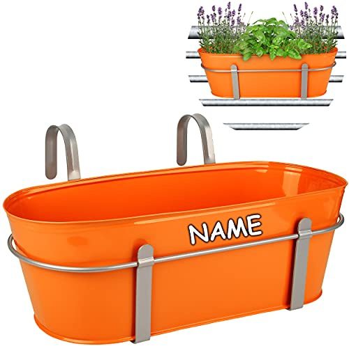 alles-meine.de GmbH 5 Stück Hänge - Töpfe/Blumentöpfe/Balkonkästen Farbwahl Ø 50 cm - mit Haken - Metall - orange - inkl. Name - oval - länglich - Hängend - Aufhängen -..