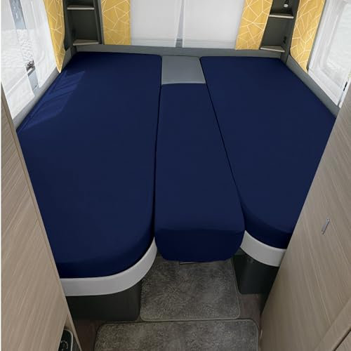 Erwin Müller Spannbettlaken 3er-Set für Wohnmobil oder Wohnwagen - Heckbett, Marine Größe 70x190 cm - 85x210 cm (2X) + 35x130-50x145 - Multi-Stretch Jersey