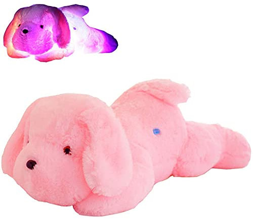 LICHENGTAI LED Star Hund Plüsch Kissen, Bunte LED Leuchtendes Sternkissen Kreatives Stern Plüschtier Leuchtet Nachtlichtdekoration für Hauptschlafzimmer Wohnzimmer Auf, Rosa