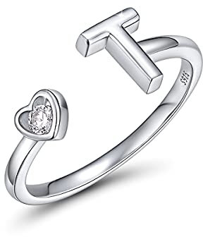 CRYSLOVE Buchstabe Ring Silber 925 Damen Offener Verstellbare stapelba Personalisierter Initiale Alphabet A-Z Ring für Mutter Freundin