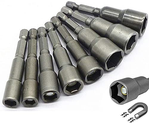 Sashtech 1/4 Hex Magnetic Nut Driver Socket Set - Metric Impact Drill Bits 6 to 13mm Adapter – 8 Pieces