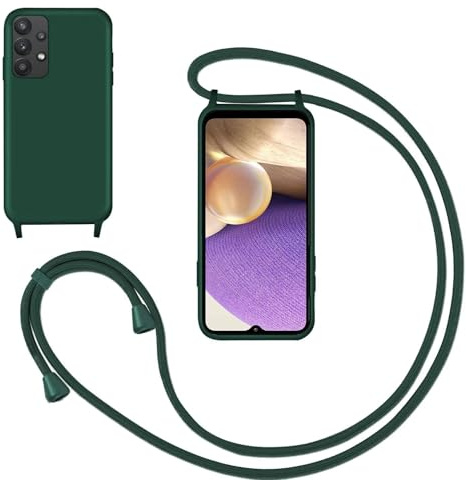 Silikon Handykette Handyhülle für Samsung Galaxy A52/A52S,Smartphone Necklace Hülle mit Band Schutzhülle mit Kette zum umhängen Halskette Flüssig Silikon Case für Samsung Galaxy A52/A52S,Grün