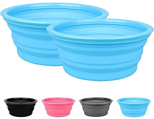 Big Buddy - Pair of Outdoor Foldable Collapsible Silicone Food Bowls for Camping, Picnics, Hiking etc (Blue)