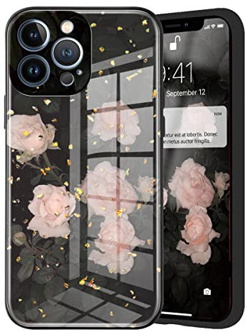 Yoedge Coque Compatible avec Apple iPhone 11 6,1, Noir Glitter en Silicone TPU Etui, Mode Motif Housse avec Souple Antichoc Bumper Protection Case pour iPhone 11, Fleur De Rose