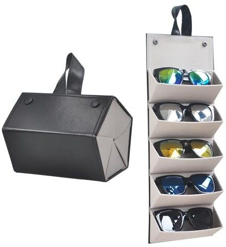 Sunglasses Case Travel Holder Portable Glasses Storage Box Organizer with 5 Slot Foldable for Multiple Glasses