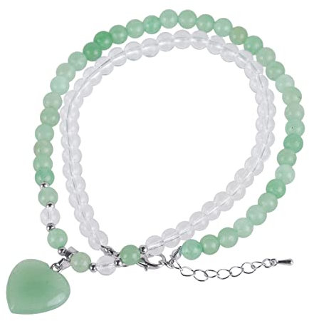 KYEYGWO Grüner Aventurin Kristall Perlen Armband für Damen, Herz Stein Anhänger Herzform Edelstein Halsketten Chakra Armbänder Liebe Perlenketten Heilstein Wickelarmband Zweifarbig Segen Schmuck