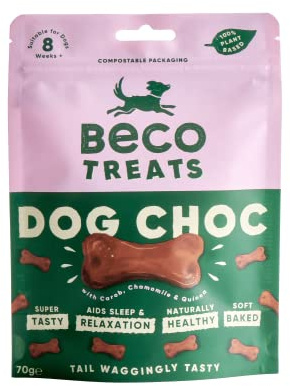 Beco Dog Treats, Plant-Based Carob, Chamomile & Quinoa, 70g, 10 Pack | Tasty, soft-baked natural biscuits; high protein, low calorie, hypoallergenic, chocolate alternative