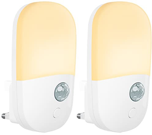 Denidou Motion Sensor LED Night Light Plug in Wall with Warm White Lamp, PIR Movement Activated Nightlight for Children/Adults, Stairs, Hallway, Kitchen, Bedroom