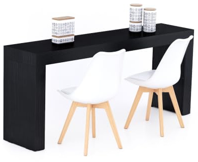 MOBILI FIVER, Mesa de Comedor Evolution 180x40, Madera Negra con Dos Patas, Mesa de Comedor para 3 Personas, Mesa Cocina, Made In Italy