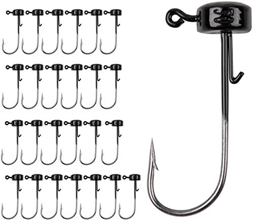 AGOOL Ned Rig Jigkopf-Haken, 25 Stück, Finesse Pilz-Shroom Jighaken für weiche Köder (0,5 g - 25 Stück, schwarz)