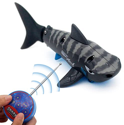 Escomdp Mini RC Shark Remote Control Fish Radio Controlled Submarine Boat Electric Realistic Animal Toy for Swimming Pool Water Tank Kids Birthday Gifts (Grey)
